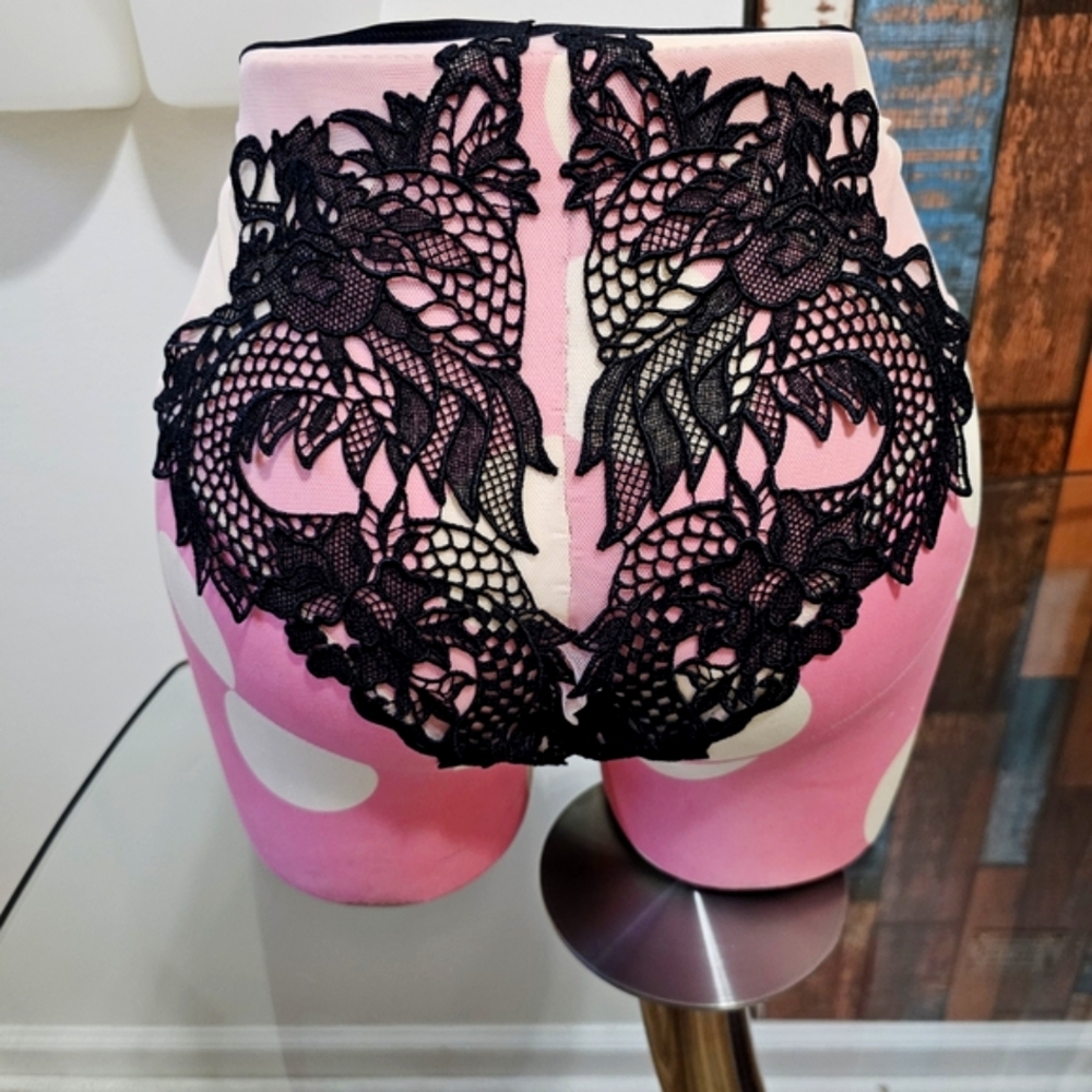 Victoria's Secret Black Lace Overlay Panties Embrodary.